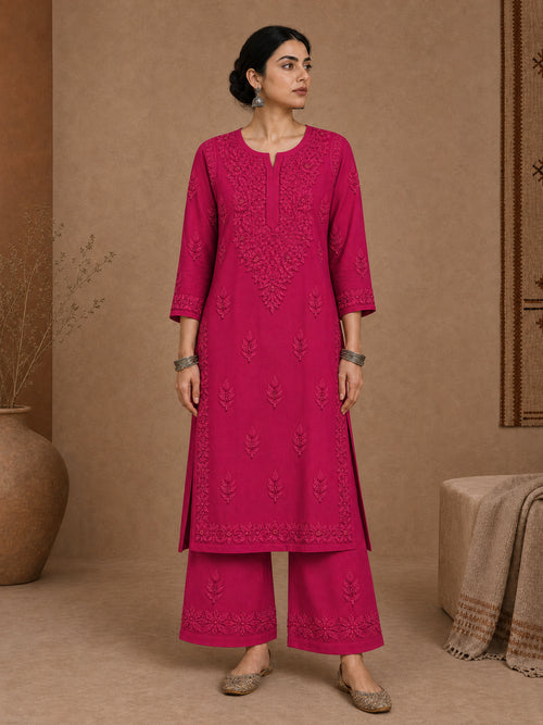 Magenta Aangan Chanderi Chikankari Kurta Set