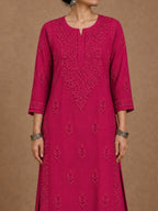 Magenta Aangan Chanderi Chikankari Kurta Set