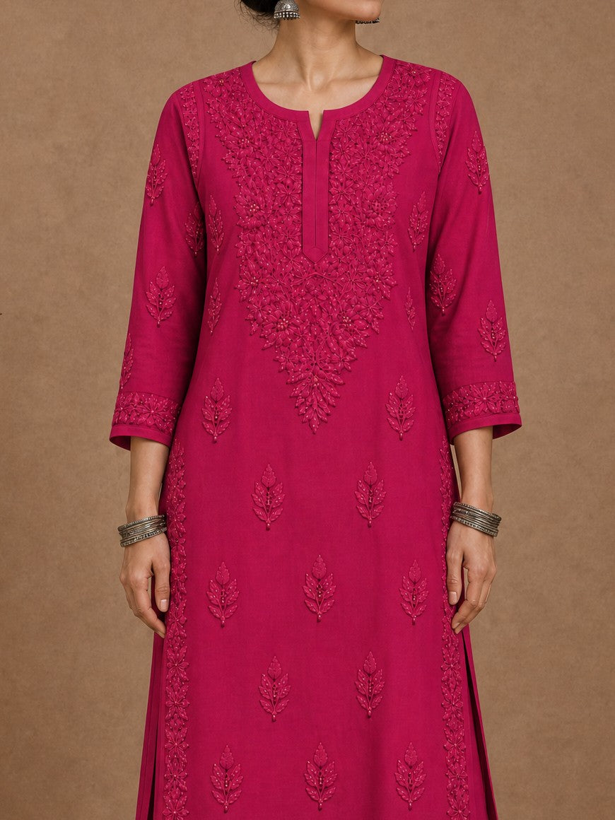 Magenta Aangan Chanderi Chikankari Kurta Set