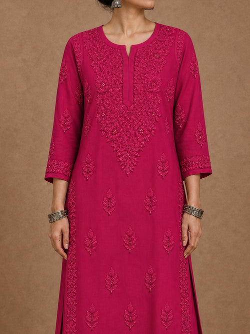 Magenta Aangan Chanderi Chikankari Kurta Set
