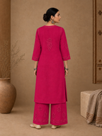 Magenta Aangan Chanderi Chikankari Kurta Set