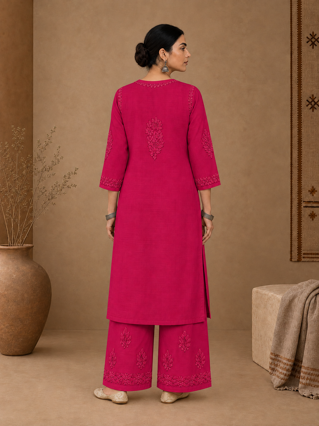 Magenta Aangan Chanderi Chikankari Kurta Set