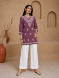 Buy Mauve Milan Rayon Chikankari Short Kurta for women