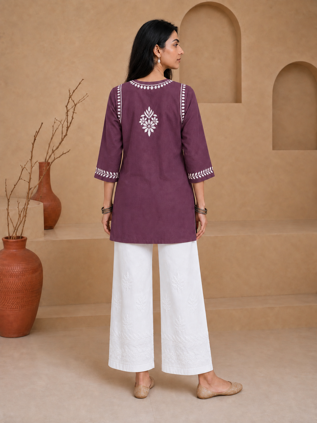 Buy Mauve Milan Rayon Chikankari Short Kurta for women