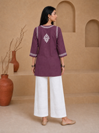 Buy Mauve Milan Rayon Chikankari Short Kurta for women