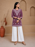 Buy Mauve Milan Rayon Chikankari Short Kurta for women