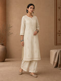 Beige Chanderi chikankari kurta set for women 