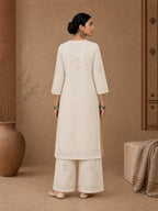 Beige Chanderi chikankari kurta set for women 