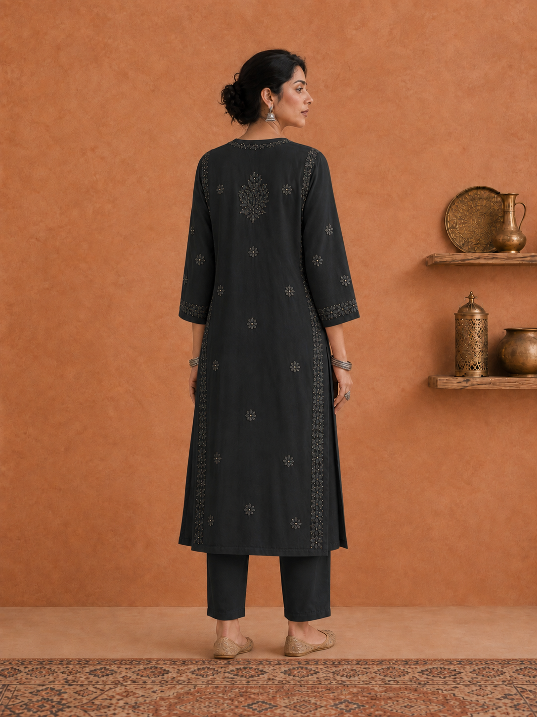 Shop Black Utsav Georgette Chikankari Long Kurti
