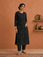 Shop Black Utsav Georgette Chikankari Long Kurti