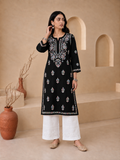 Buy Rayon Chikankari Solid Women’s Long Kurta - Black (Multi) 