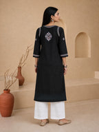 Buy Rayon Chikankari Solid Women’s Long Kurta - Black (Multi) 