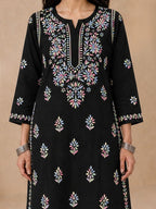 Buy Rayon Chikankari Solid Women’s Long Kurta - Black (Multi) 