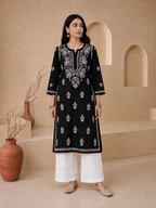 Buy Rayon Chikankari Solid Women’s Long Kurta - Black (Multi) 
