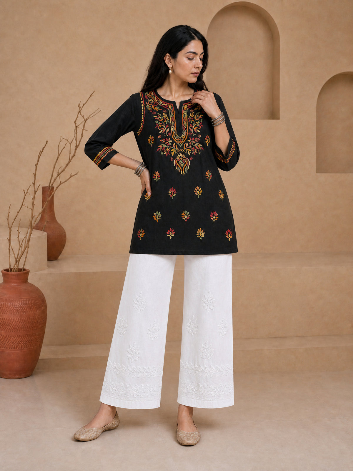 Buy Rayon Chikankari Solid Women’s Short Kurta - Black (Multi) 