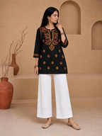 Buy Rayon Chikankari Solid Women’s Short Kurta - Black (Multi) 