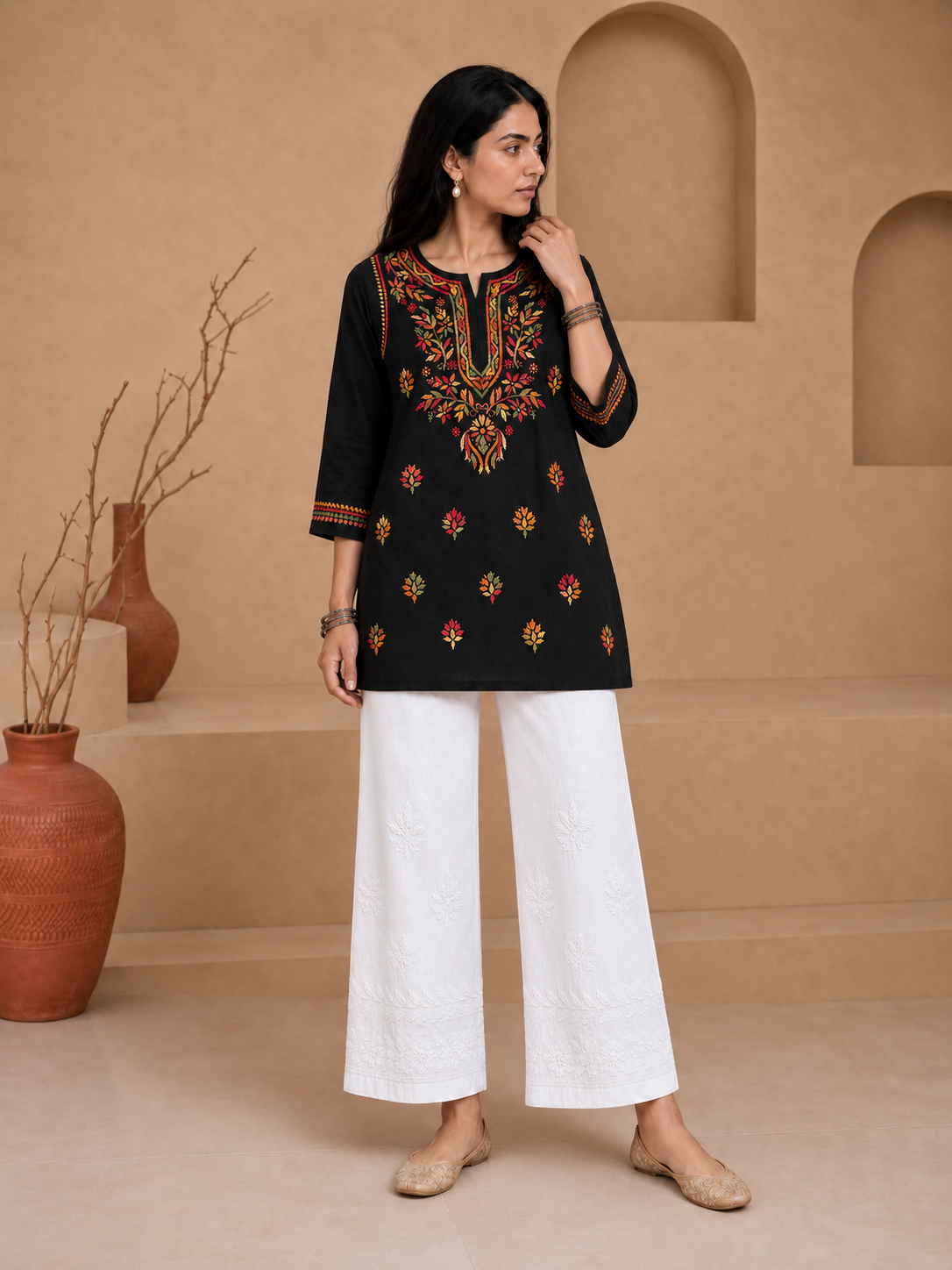 Buy Rayon Chikankari Solid Women’s Short Kurta - Black (Multi) 
