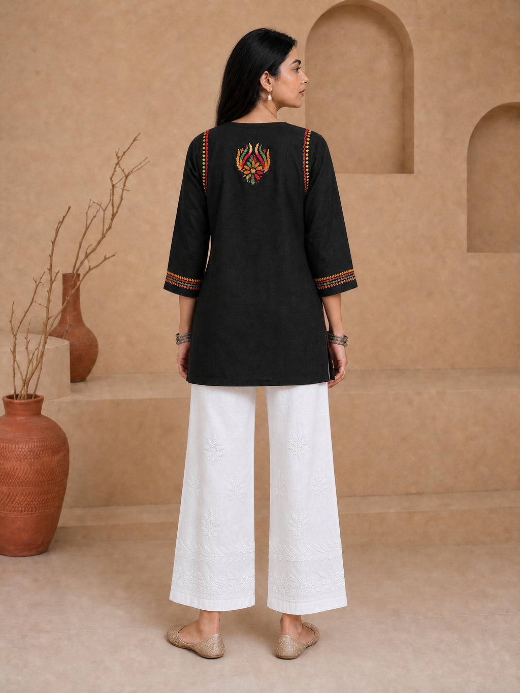 Buy Rayon Chikankari Solid Women’s Short Kurta - Black (Multi) 