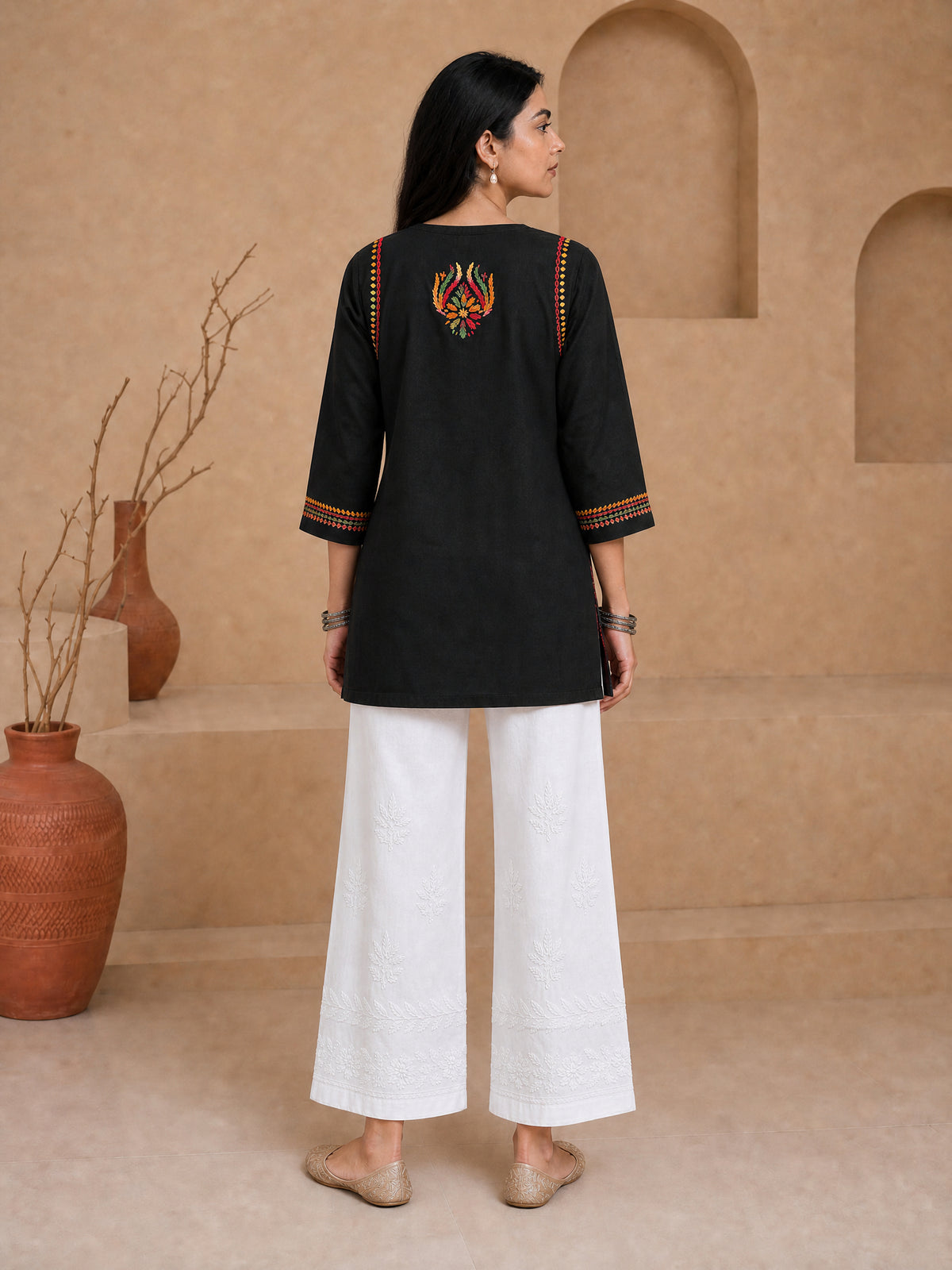 Buy Rayon Chikankari Solid Women’s Short Kurta - Black (Multi) 