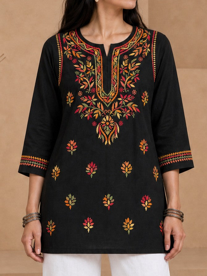 Buy Rayon Chikankari Solid Women’s Short Kurta - Black (Multi) 