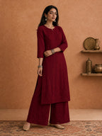 Buy Maroon Rangat Rayon Chikankari Kurta Set