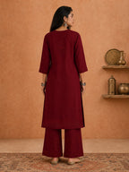 Buy Maroon Rangat Rayon Chikankari Kurta Set