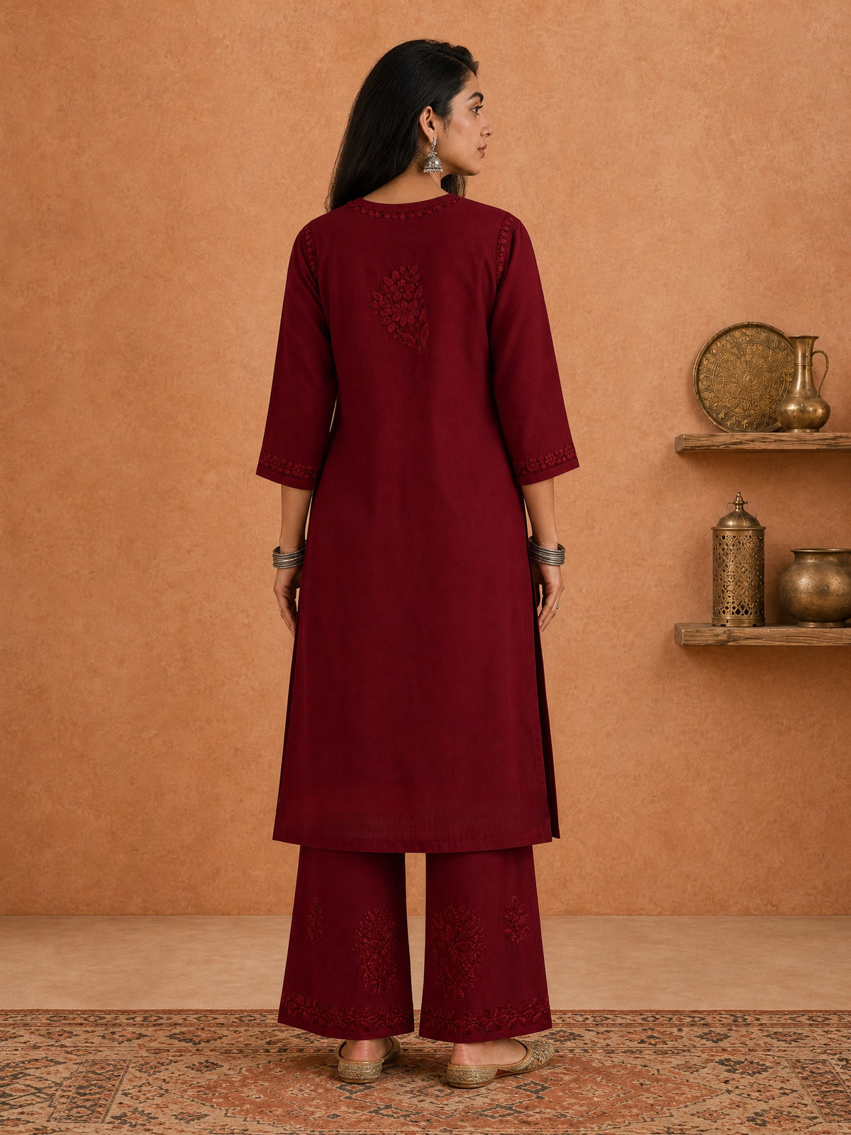 Buy Maroon Rangat Rayon Chikankari Kurta Set