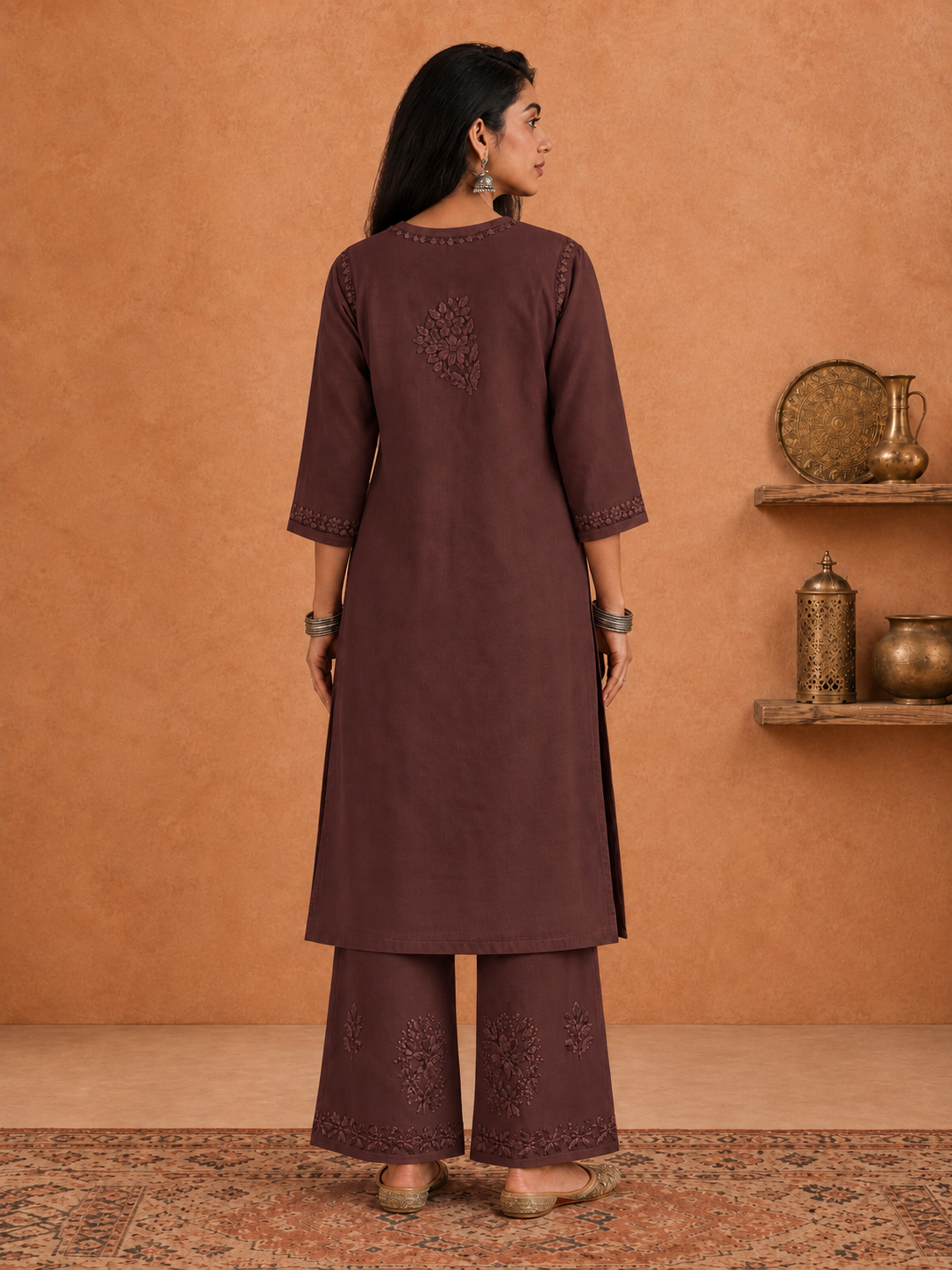 Shop brown Rangat Rayon Chikankari Kurta Set