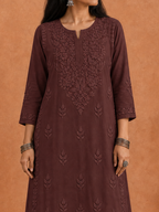 Shop brown Rangat Rayon Chikankari Kurta Set