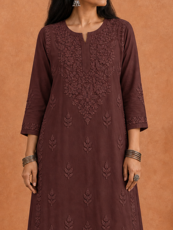 Shop brown Rangat Rayon Chikankari Kurta Set