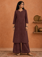 Shop brown Rangat Rayon Chikankari Kurta Set