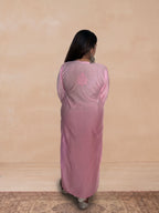 Chanderi Silk Chikankari Women's Straight Long Kurta - Light Pink