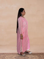 Chanderi Silk Chikankari Women's Straight Long Kurta - Light Pink