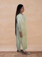 Chanderi Silk Chikankari Women's Straight Long Kurta - Pastel Green