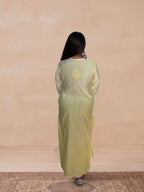 Chanderi Silk Chikankari Women's Straight Long Kurta - Soft Yellow