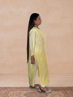 Chanderi Silk Chikankari Women's Straight Long Kurta - Soft Yellow