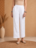 Rayon Chikankari Solid Women's Palazzo - White