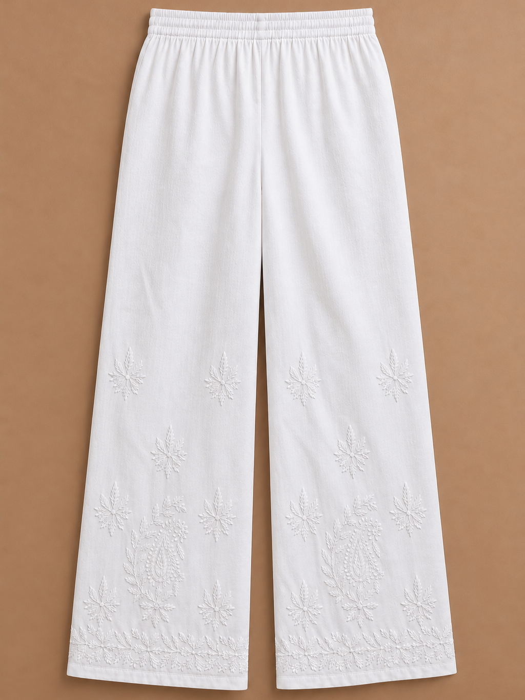 Rayon Chikankari Solid Women's Palazzo - White
