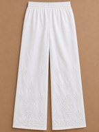 Rayon Chikankari Solid Women's Palazzo - White