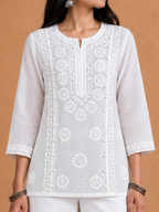 Chikankari Solid Women's Loopi Design 2 PC Co-ord Set - White
