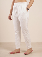 Cotton Chikankari Solid Women's Pant - White