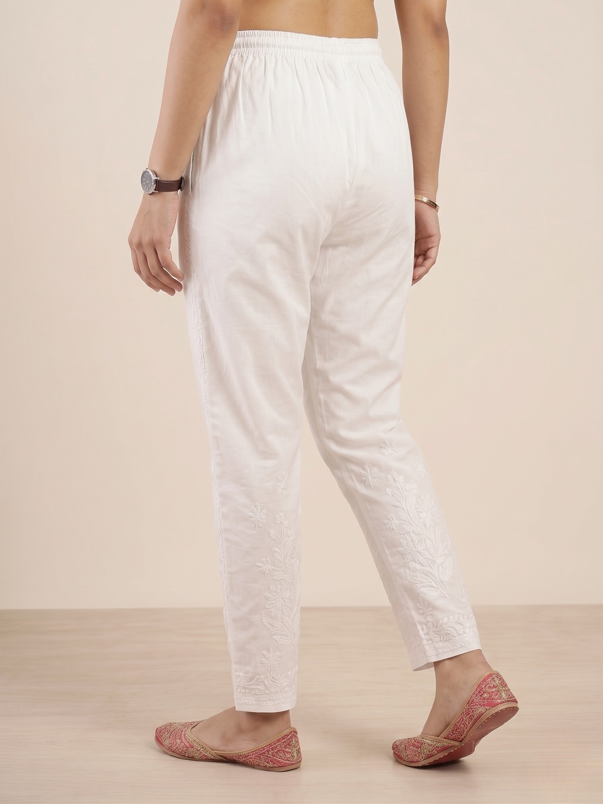 Cotton Chikankari Solid Women's Pant - White