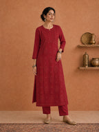 Buy Maroon Utsav Georgette Chikankari Long Kurti