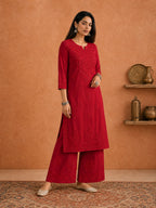 Buy Red Rangat Rayon Chikankari Kurta Set