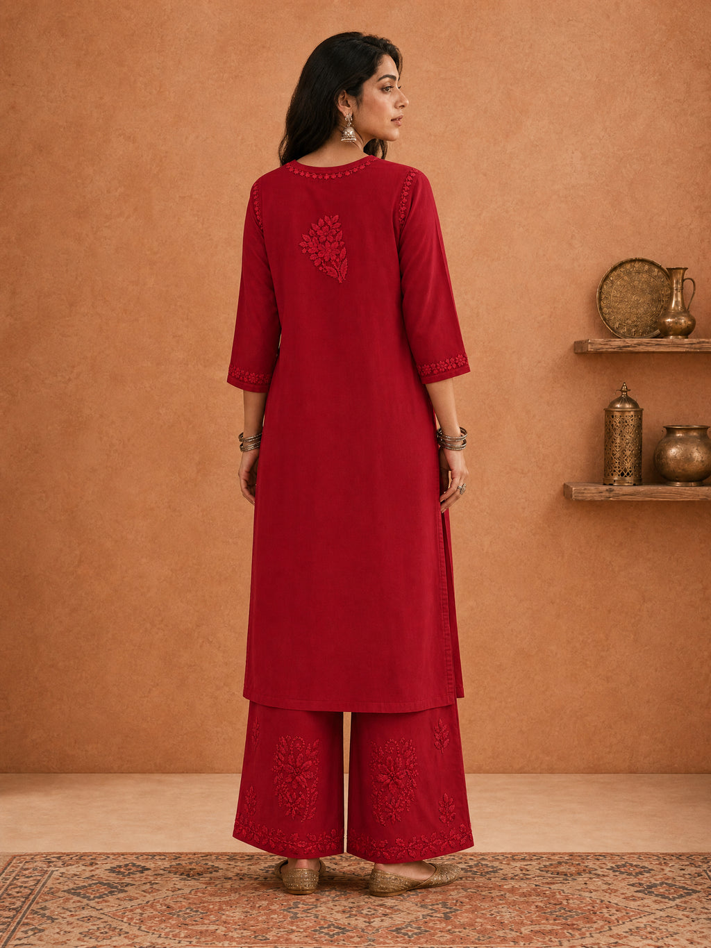 Buy Red Rangat Rayon Chikankari Kurta Set