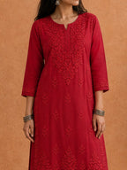 Buy Red Rangat Rayon Chikankari Kurta Set