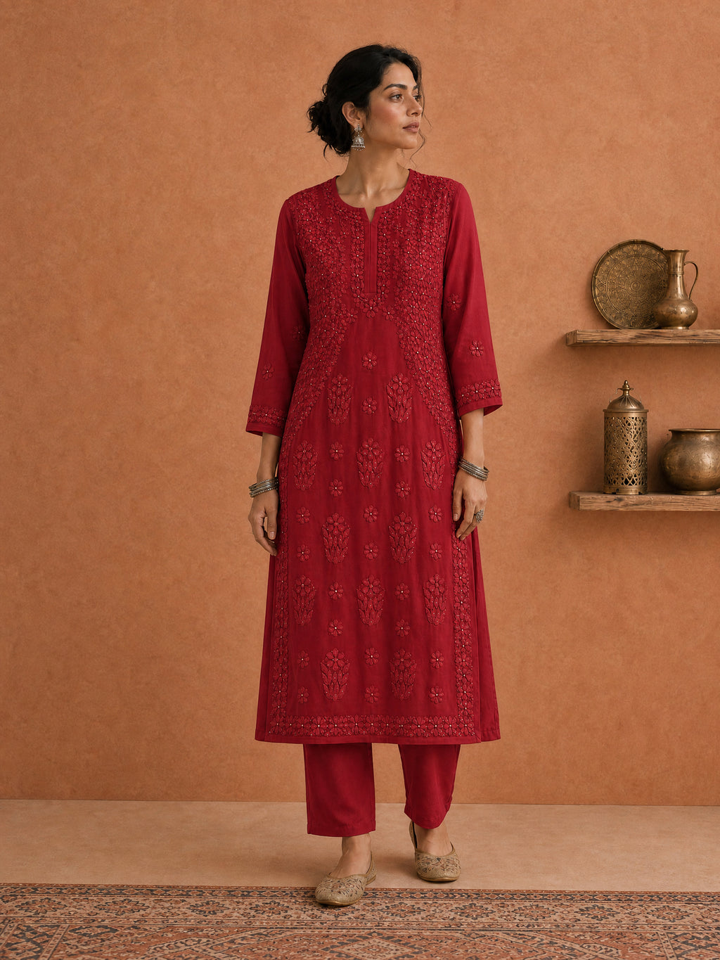 Buy Maroon Utsav Georgette Chikankari Long Kurti