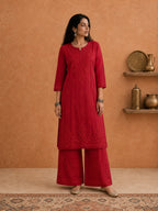 Buy Red Rangat Rayon Chikankari Kurta Set