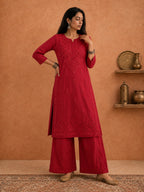 Buy Red Rangat Rayon Chikankari Kurta Set