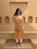 Rayon Chikankari Solid Women's Kurti - Rust